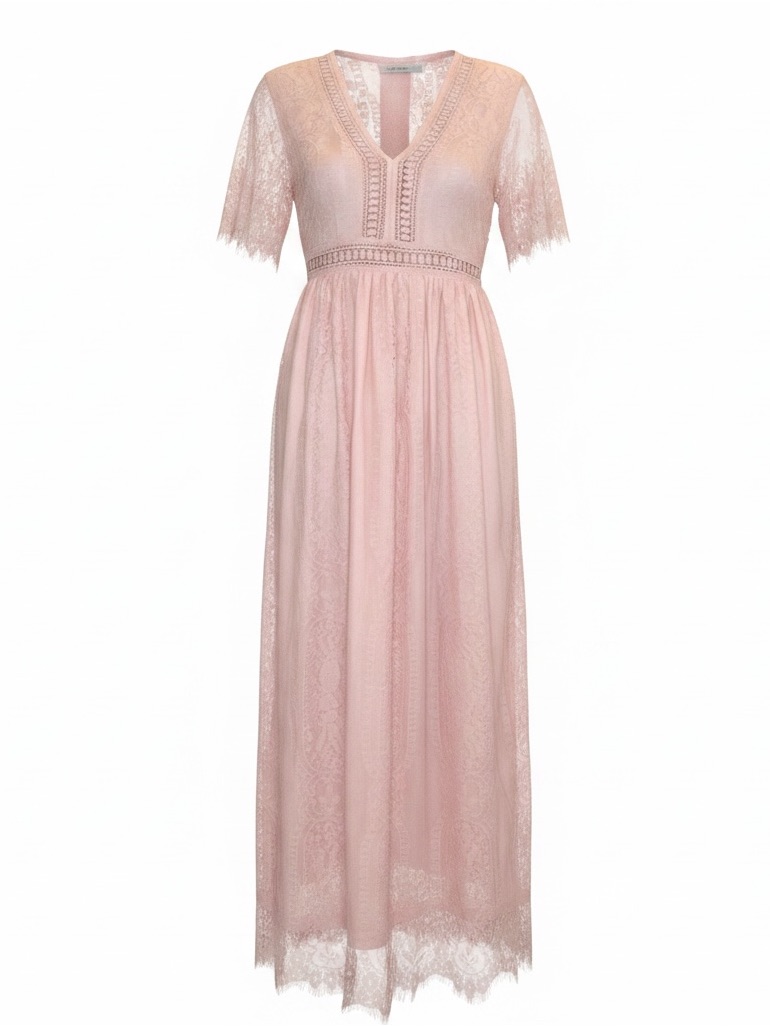 Women's Blush Pink Lace Maxi Dress Medium